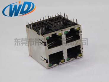 2x2 双层RJ45带灯带弹片 网络插座