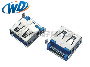 沉板贴片式USB 3.0连接器 A母头 SMT接口 方脚平口